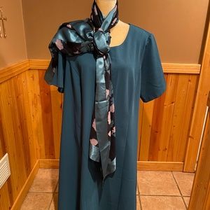 CHELSEA STUDIO teal dress size 20W with silk scarf